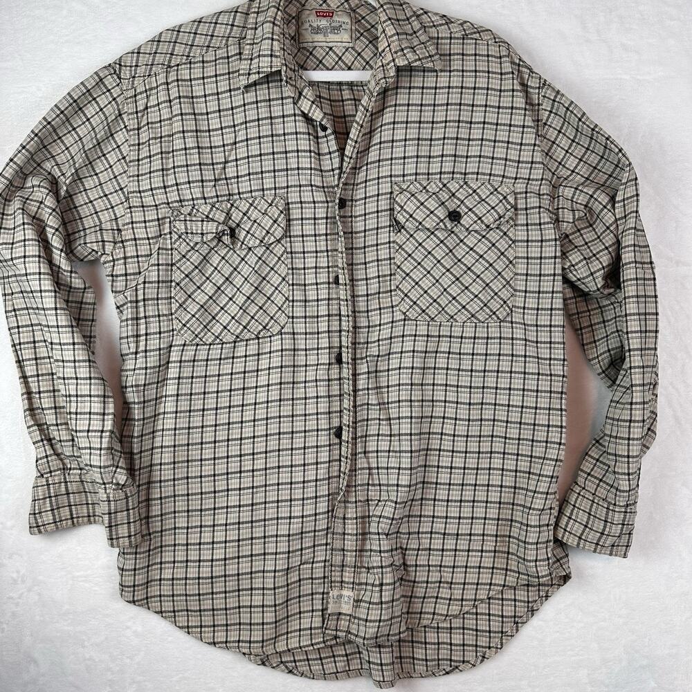 Vintage 90s Levi’s Men’s Medium Plaid Button Up Shirt Workwear Y2K 100% Cotton